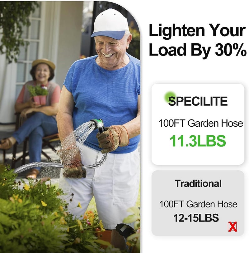 SPECILITE 125ft 304 Stainless Steel Garden Hose Metal  Heavy Duty Water Hoses with Nozzles for Yard  Outdoor - Flexible  Never Kink & Tangle  Puncture Resistant - Image 4